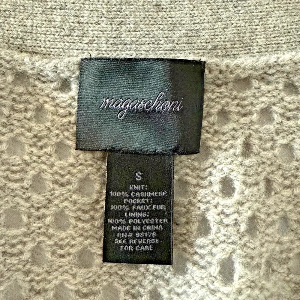 Magaschoni 100% Cashmere Knit Cardigan Sweater Vest Size S Faux Fur Quiet Luxury